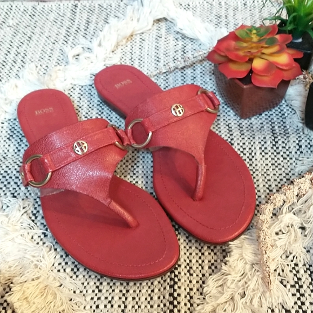 Hugo Boss Red Leather Toe Post Sandals